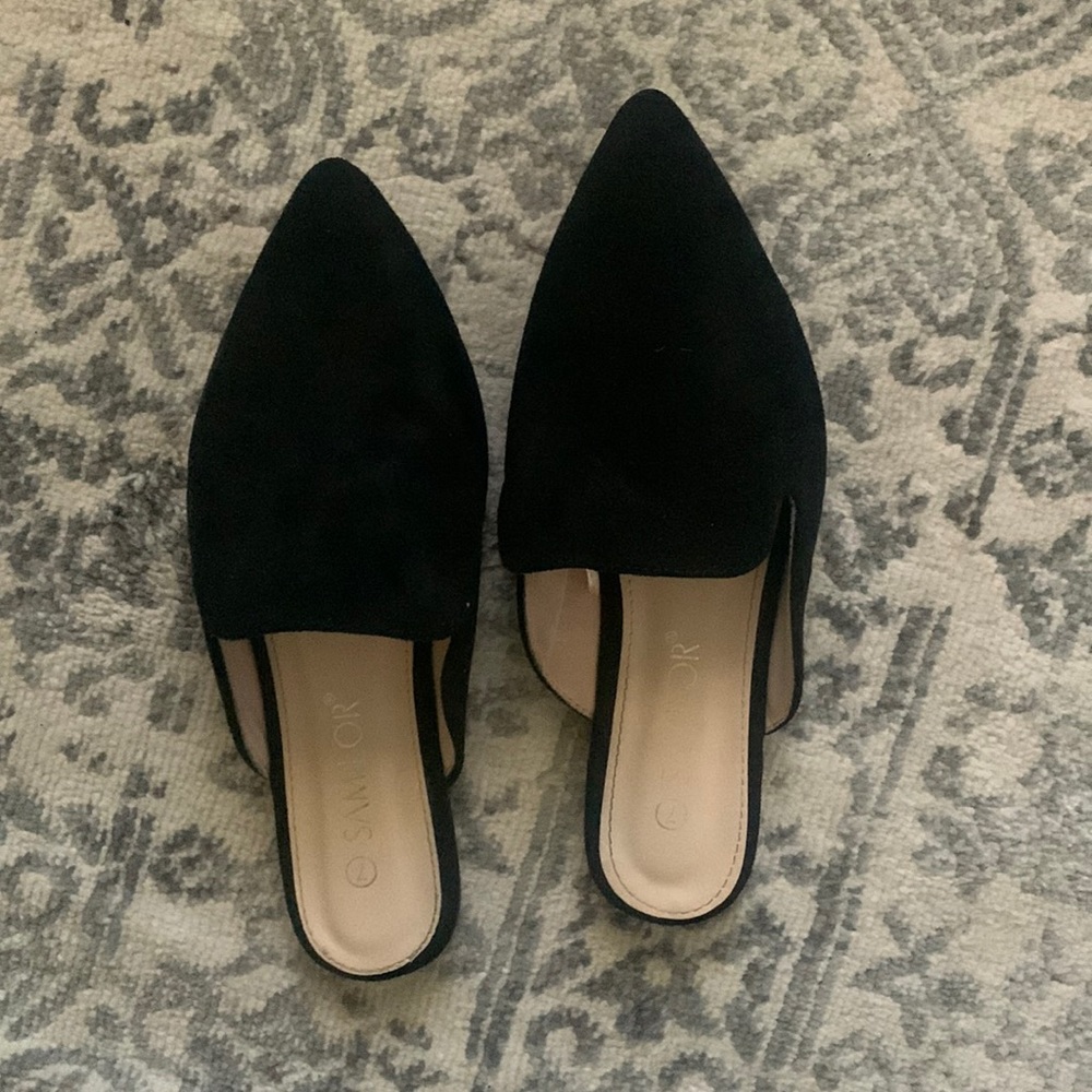 Faux Suede Black Mules